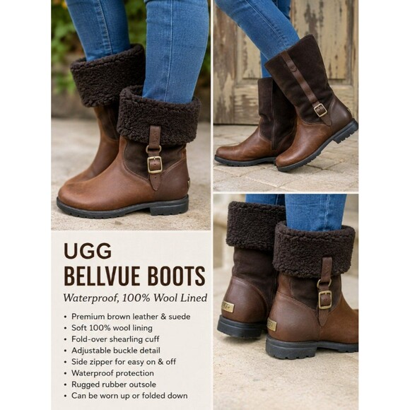 UGG Shoes - UGG Waterproof, 100% wool lined Bellvue Boots W/8 Brown Leather & Suede 1001926